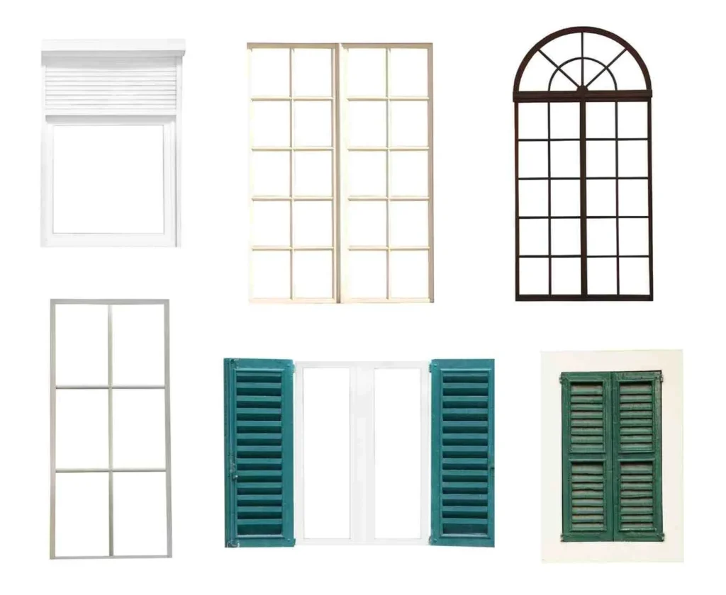 Types of Window Openings showing different window styles including casement, sliding, sash, arched, and shutter windows for modern and traditional homes.